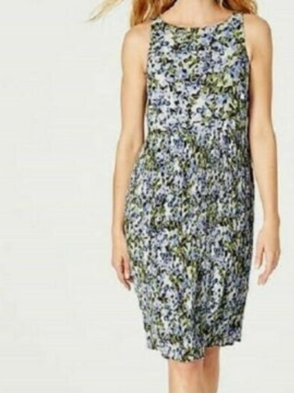 NWOT J. Jill Green and Blue Floral Sleeveless Pleated Midi Dress